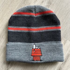 Peanuts Snoopy on Dog House Beanie Winter Hat Gray Striped Culturefly OSFM